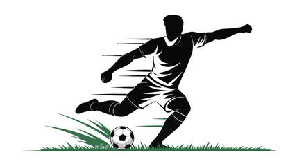 Obraz premium Athletic Soccer Player Shooting Ball on Grass Field with Speed Motion Lines Sketch Style Vector Illustration