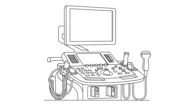 Medical ultrasound machine with probes line art silhouette