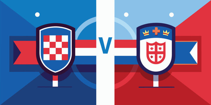 Croatia vs portugal football team shields on national flag background
