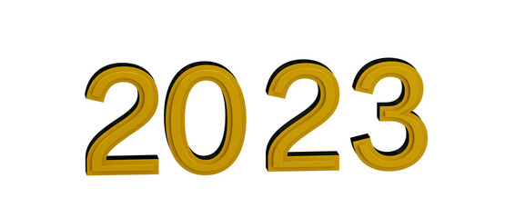 Happy New Year 2023 golden typography on a clean white background. Perfect for holiday greetings and © vegefox.com