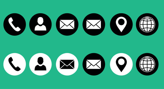Contact Icons Set Black and White Communication Symbols