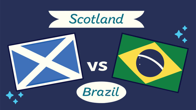 Scotland vs brazil flags illustration with banner text