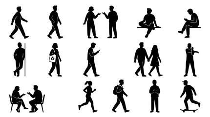 Fototapeta premium People Lifestyle Silhouettes Set - Human Activity and Communication Glyph Icons