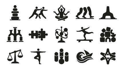 Obraz premium Diverse Black and White Icons for Business, Health, and Abstract Concepts