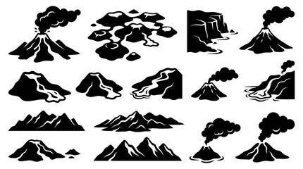 Fototapeta premium Black and White Volcano Icons, Vector Art for Nature and Geography