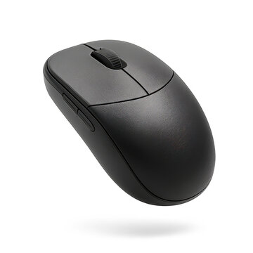 Modern black computer mouse with transparent background isolated for d