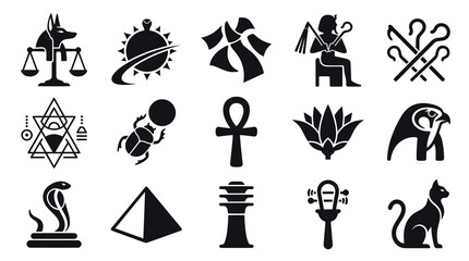 Obraz premium Egyptian Symbols Icons Set - Black Glyph Style, Ancient Icons