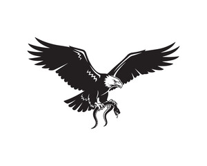 Fototapeta premium Eagle silhouette, eagle vector, bird of prey illustration, eagle design pack, bald eagle black shape, soaring eagle graphic, eagle flying silhouette, raptor vector art, American eagle icon, eagle wing