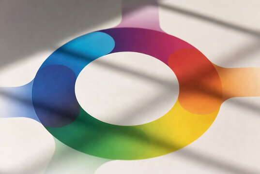 A color wheel is projected onto a textured white surface with shadows.