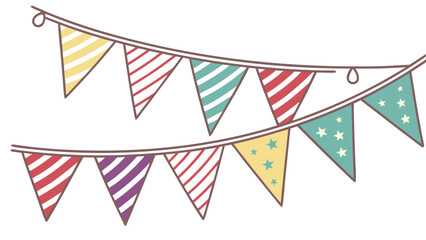 Obraz premium Colorful striped bunting flags hanging on string
