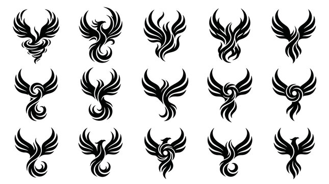 Black Phoenix Logos Set Vector Art Graphic Design Symbol