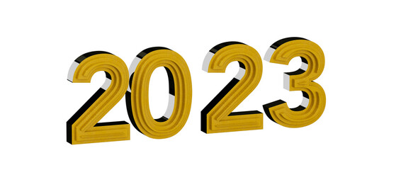 3D render of the year 2023 in gold color on white background. Perfect for New Year greetings, celebr © vegefox.com
