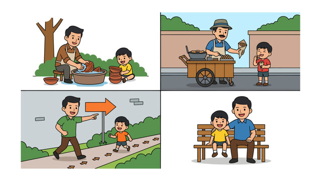 Father-Son Bonding Through Life's Moments: A heartwarming illustration showcases the unique bond between a father and son, capturing their journey through various moments.