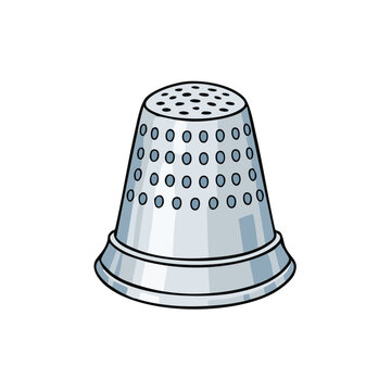 Illustration of a silver metal thimble for sewing and needlework