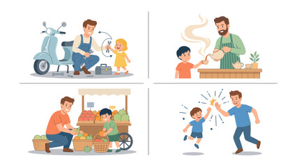 Fototapeta premium Father-Child Moments of Joy and Togetherness: Capturing the essence of a father's love and the cherished bond shared with his children in everyday moments. 