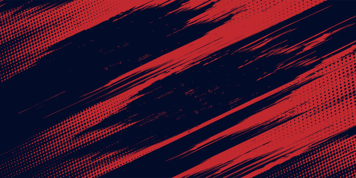 Red halftone dots blue color pattern gradient grunge texture background. Dot pop art comic sport style vector illustration.