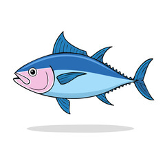 Fototapeta premium Vibrant blue and pink tuna fish illustration swimming with fins spread in clear ocean water