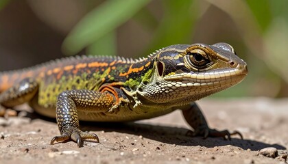 Fototapeta premium European Wall Lizard basking in the sun, close-up detailed view.