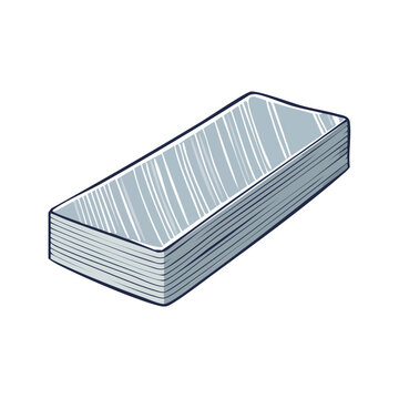 A stack of thin rectangular objects with a metallic sheen and a hand drawn aesthetic