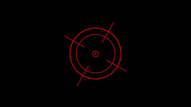 Glowing Red Target Reticle on Dark Background Symbolizing Focus and Accuracy. Red Targeting Reticle. 