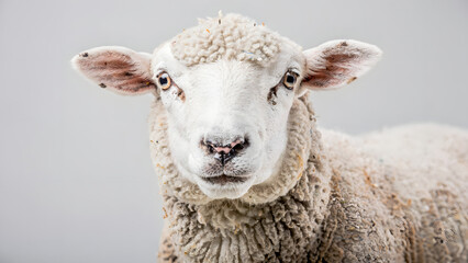 Obraz premium Sheep portrait with expressive face on neutral background