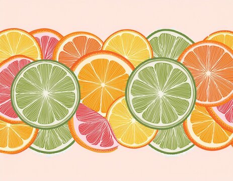horizontal border pattern citrus orange grapefruit slices pastel colors for washi tape textile print wallpaper decor summer design