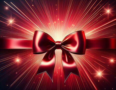 sparkling red bow with a starburst shape side view