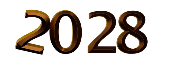 Bold 3D rendering of the year 2028 in a metallic brown color, isolated on a clean white b © vegefox.com