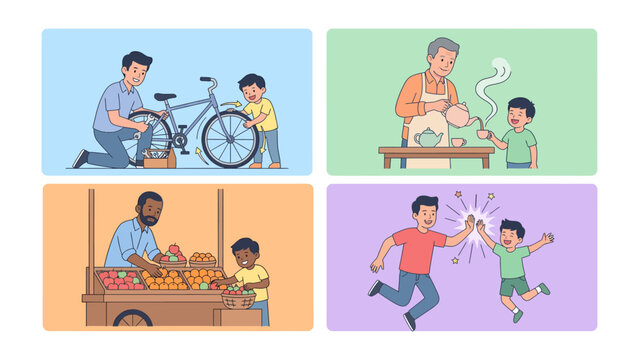 Father-Son Moments: A heartwarming compilation of everyday moments, a father and son share in repair, baking, shopping, and celebrating the joys of life and a strong relationship.