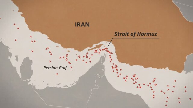 Map showing the Location of the Strait of Hormuz. Oil Crisis Concept. Visualization of the Important Oil and Cargo Shipping Routes through the Strait of Hormuz connecting the Persian Gulf to the World