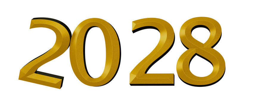 Bold 3D golden text of the year 2028 on a clean white backdrop, symbolizing progress, fut