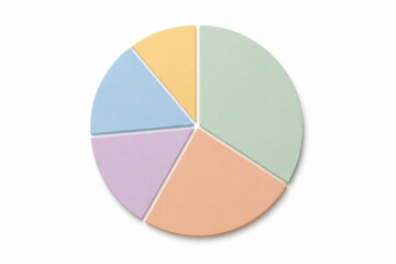 Fototapeta premium A pie chart displaying a breakdown of data with four segments in shades of blue, green, peach and lavender.