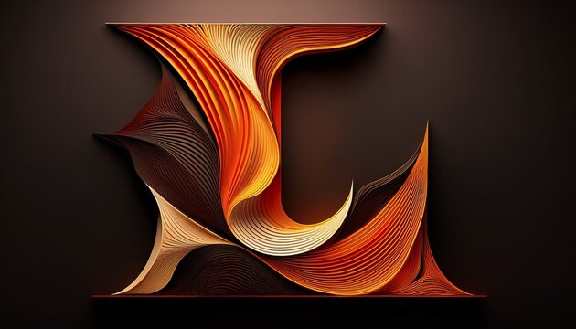 abstract l shaped layered design in warm colors on a black background 3d style