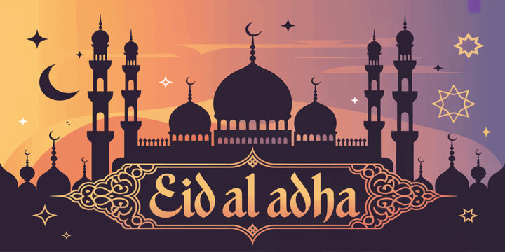 Beautiful Mosque Eid al Adha Mubarak Illustration on White Background