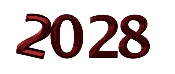 Bold 2028 text design with textured burgundy effect, ideal for New Year greetings, future © vegefox.com