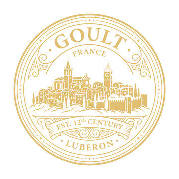 Goult France Luberon village skyline vintage gold emblem logo isolated on white background vector illustration