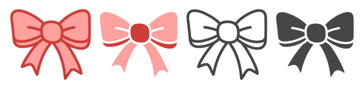 Bow icon outline symbol flat ribbon decoration gift tie filled
