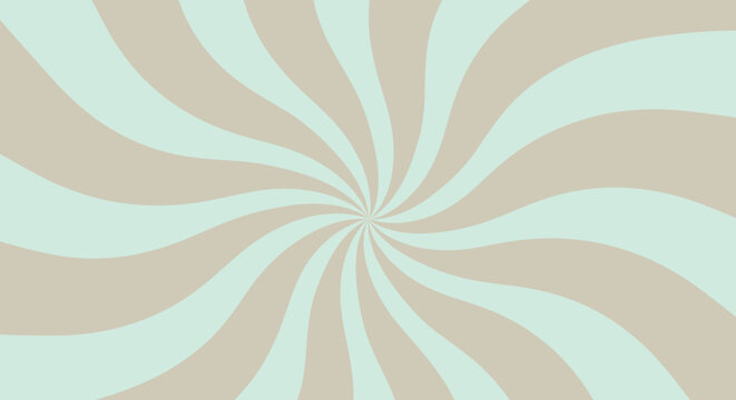 Hypnotic radial sunburst background with swirling tan and light blue curved rays emanating from a central focal point.
