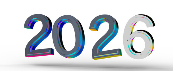 Unique 3D rendered illustration of the year 2026. Perfect for new year greetings, event promotion, and futuristic design © vegefox.com