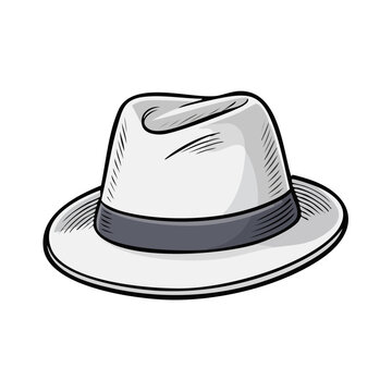 Classic white fedora hat with dark band and shadow detail