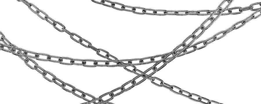 Wave-shaped metal chain. Metal chain template for your design. Concept of constraint, censorship, and prohibition. Content blocked. Metallic style. Industrial element. 3D render.
