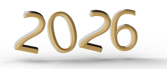 Elegant 3D rendering of the year 2026 in gold and white, perfect for New Year greetings, business presentations, and fut © vegefox.com