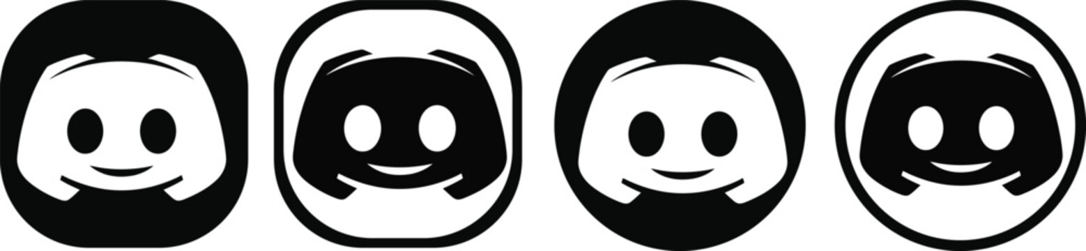 Discord logo icons in rounded square frames black and white gaming community communication symbols collection minimalist design style