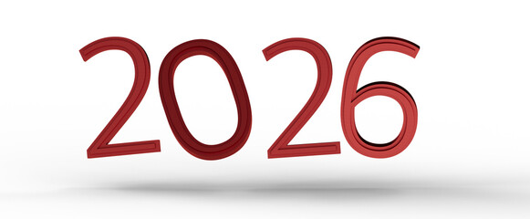 Bold red 2026 year design on white background, perfect for new year greetings and concept imagery. Representing the futu © vegefox.com