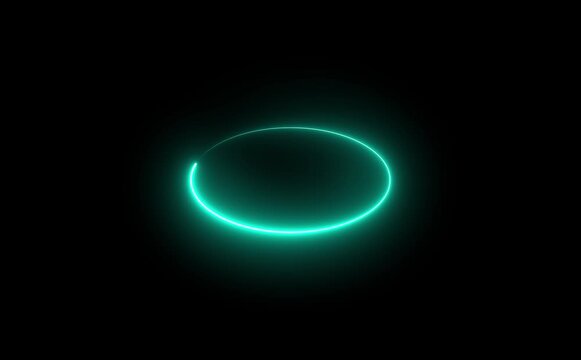 Bright neon circular line frame repetitive animation on black background. Neon light trail circle- Gradient neon circle frame loading icon animation. Cyan circle glow border concept blinking lines.