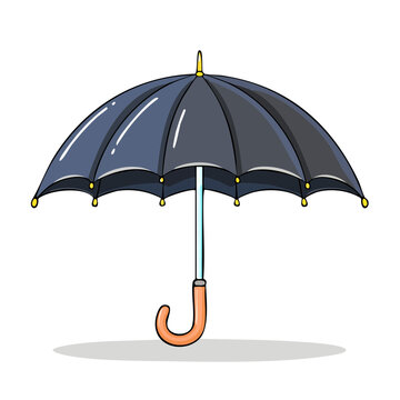 Classic black umbrella with curved handle on a light background illustration