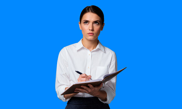 Journalist Writing Notes Reporting and Press Freedom Concept