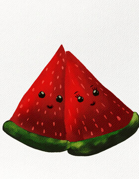 Cute Watermelon Character with Smile kawaii Illustration