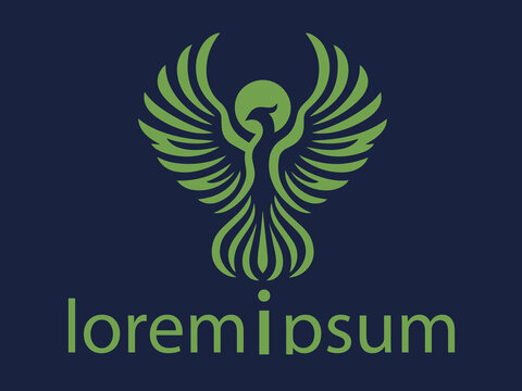 Bird logo with wings abstract green fire bird emblem modern brand identity vector