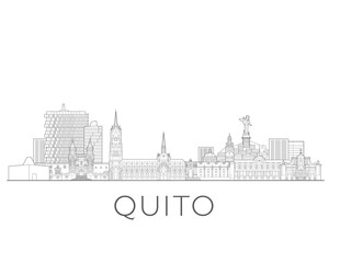Obraz premium Quito skyline, Ecuador. Urban cityscape with landmarks and monuments. Hand drawn line art digital skyline illustration.